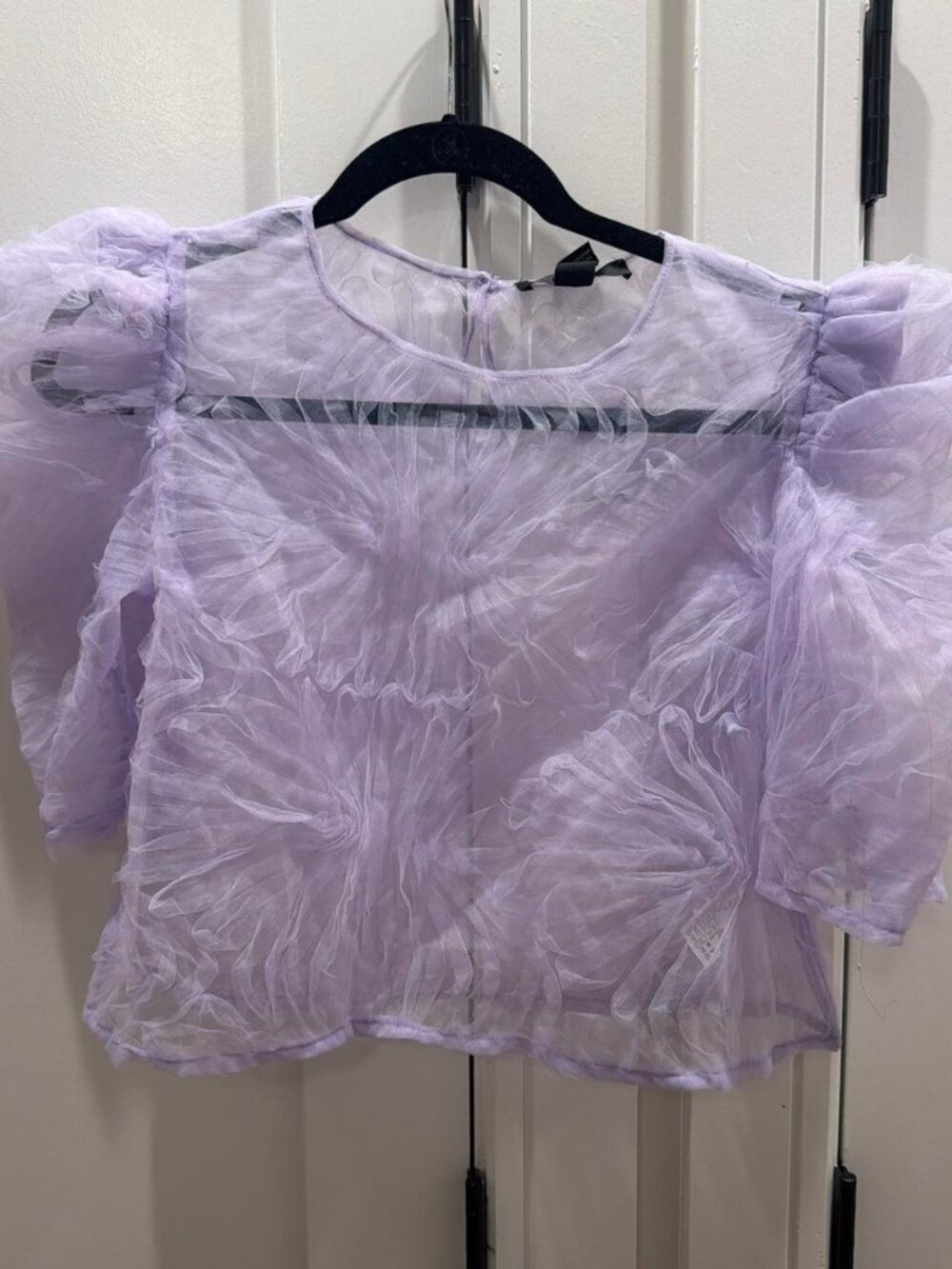 Purple sheer blouse with ruffled texture